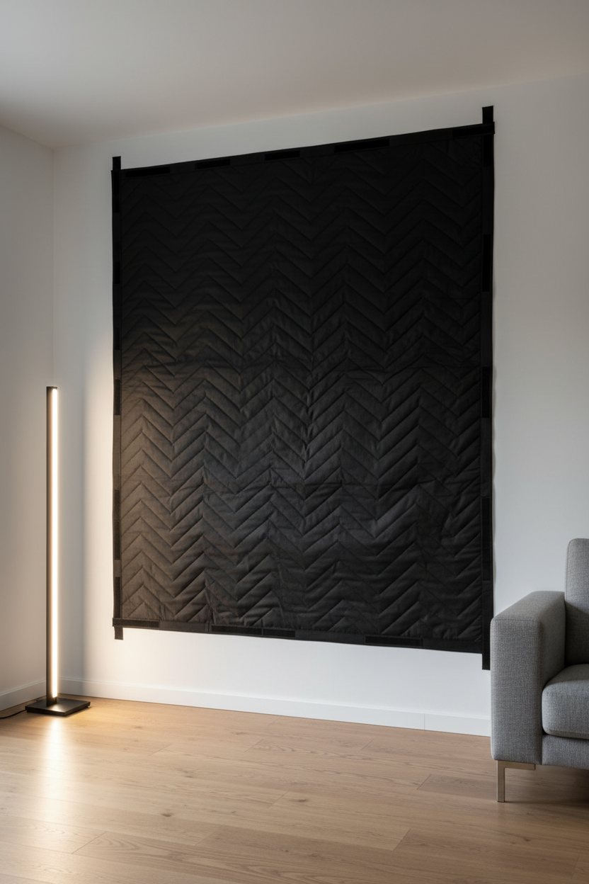Cortina acústica pegada a la pared sin luz
