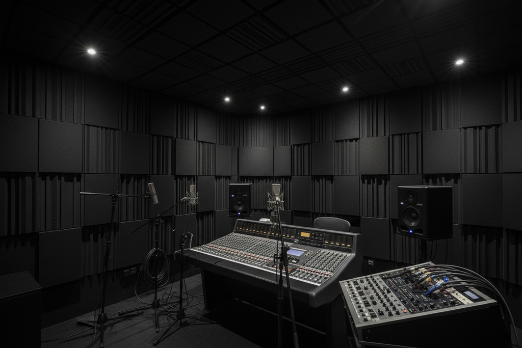 Estudio de Grabación con Paneles de Lana Mineral Negra