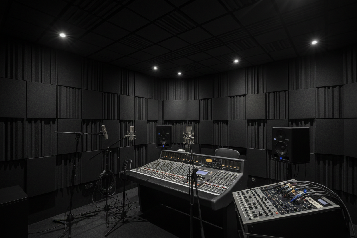 Estudio de Grabación con Paneles de Lana Mineral Negra
