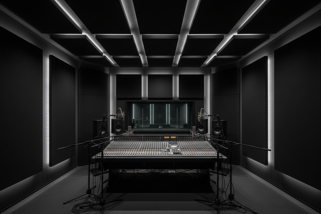 Estudio de Grabación con Paneles Lisos Negros