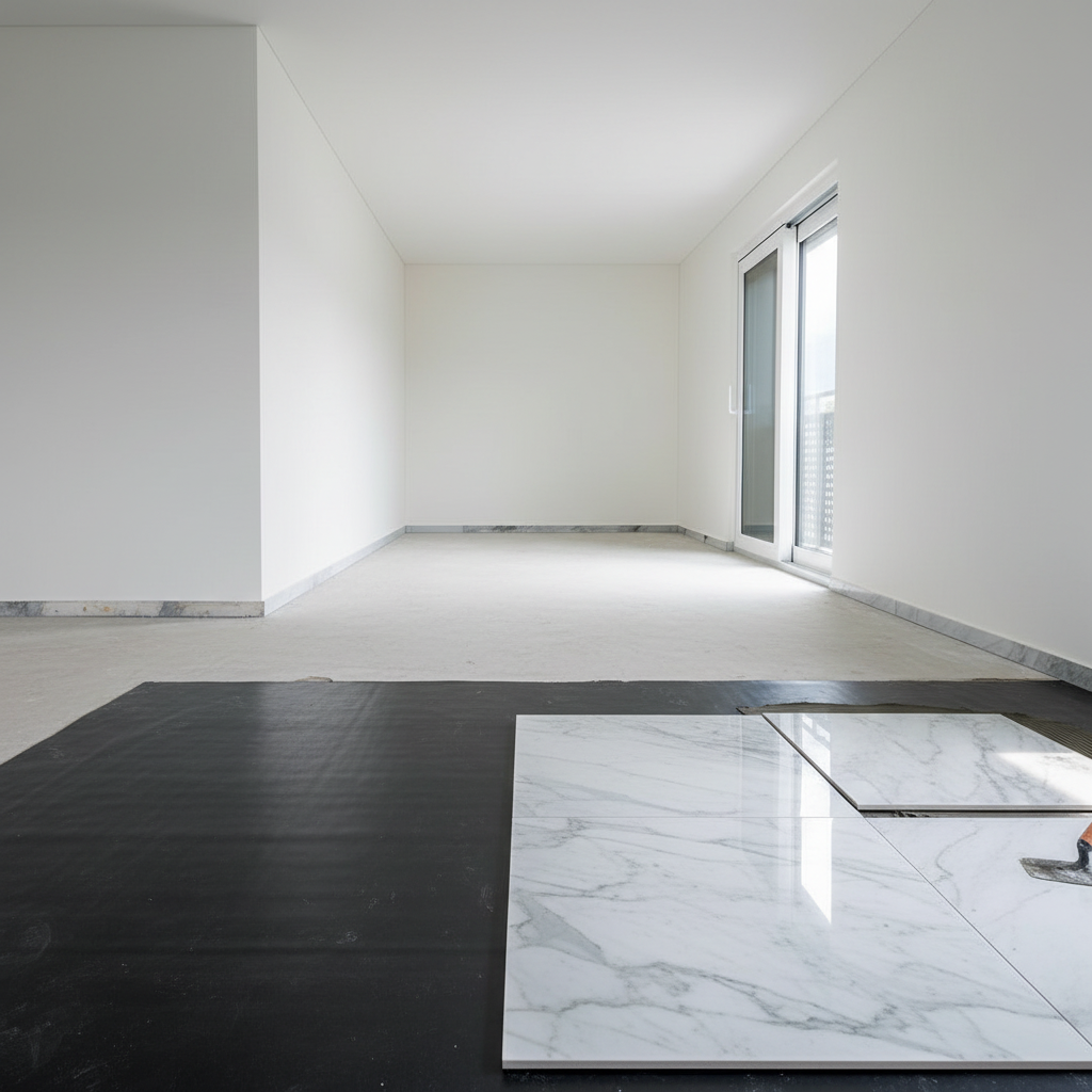 Instalación de Entrepiso Acústico Negro bajo el Piso