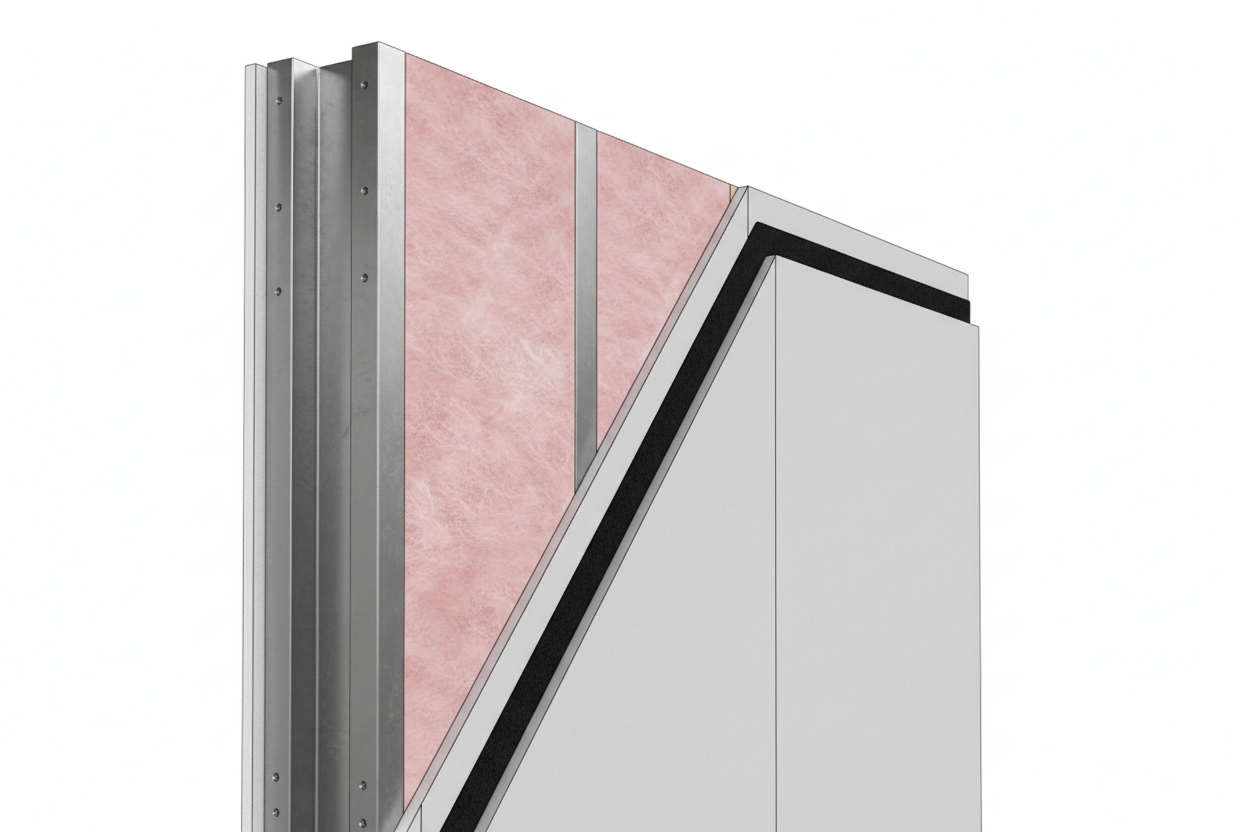 Pared Realista con Perfiles Metálicos y MLV